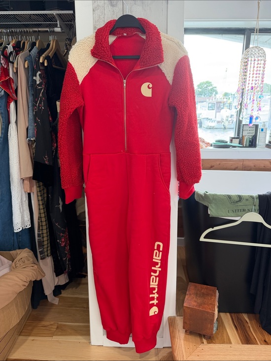 Carhartt Pants - Carhartt Red Jumpsuit with Cream Sherpa Accents